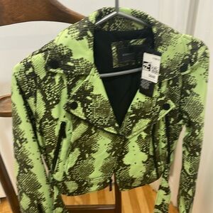 BCBG green snake print leather biker jacket BNWT 648us $